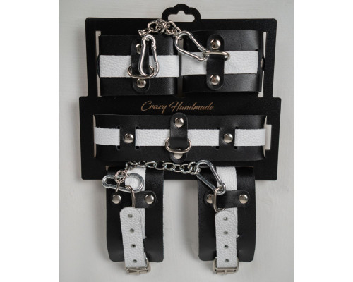 Набор фиксаторов из черной и белой натуральной кожи