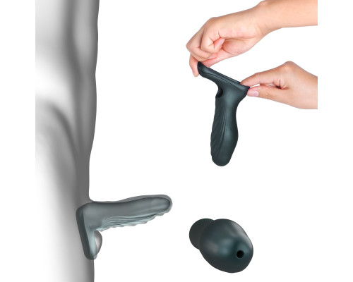 Серая силиконовая насадка на пенис с подхватом Manwan Ryzer