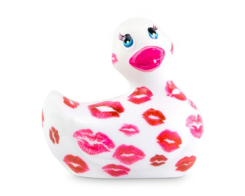 Белый вибратор-уточка I Rub My Duckie 2.0 Romance с розовым принтом