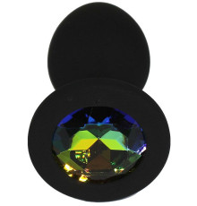 Черная анальная пробка с радужным кристаллом - 7,3 см.