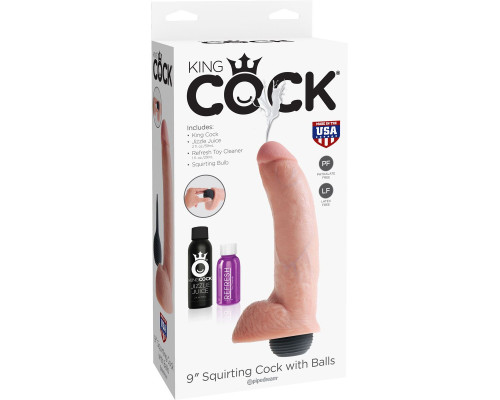 Телесный фаллоимитатор с эффектом семяизвержения Squirting Cock with Balls - 22,9 см.