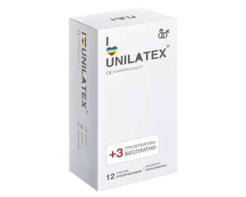 Разноцветные ароматизированные презервативы Unilatex Multifruit  - 12 шт. + 3 шт. в подарок