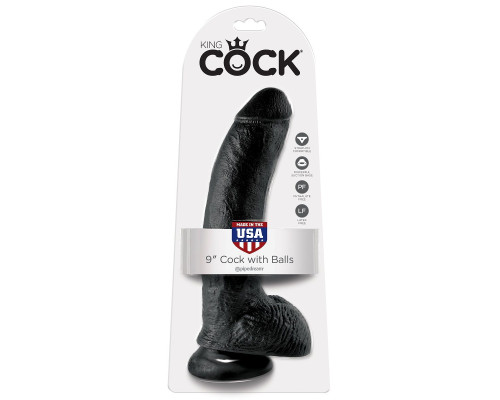 Чёрный фаллоимитатор 9  Cock with Balls - 22,9 см.