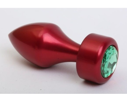 Красная анальная пробка с широким основанием и зелёным кристаллом - 7,8 см.