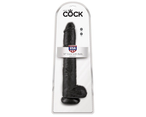 Чёрный фаллоимитатор-гигант 14  Cock with Balls - 37,5 см.