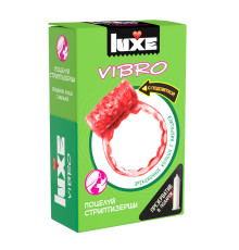 Розовое эрекционное виброкольцо Luxe VIBRO «Поцелуй стриптизёрши» + презерватив
