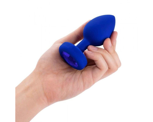 Синяя вибропробка Vibrating Jewel Plug L/XL - 11 см.