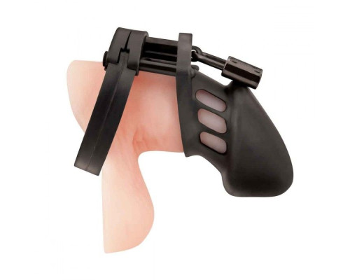 Черная силиконовая клетка целомудрия для члена с замком