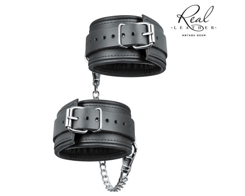 Черные кожаные оковы на цепочке с карабинами