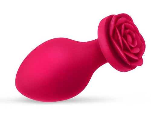 Малиновая анальная пробка с основанием-розой - 8,3 см.