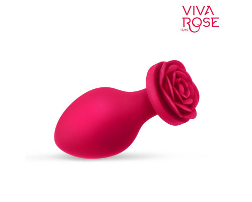 Малиновая анальная пробка с основанием-розой - 8,3 см.