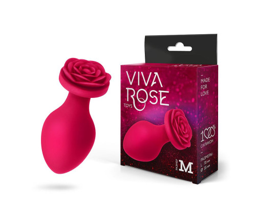 Малиновая анальная пробка с основанием-розой - 8,3 см.