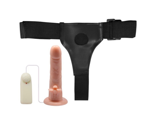 Фаллос с ребристым основанием на трусиках с вибрацией - 18 см.