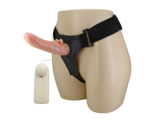 Фаллос с ребристым основанием на трусиках с вибрацией - 18 см.