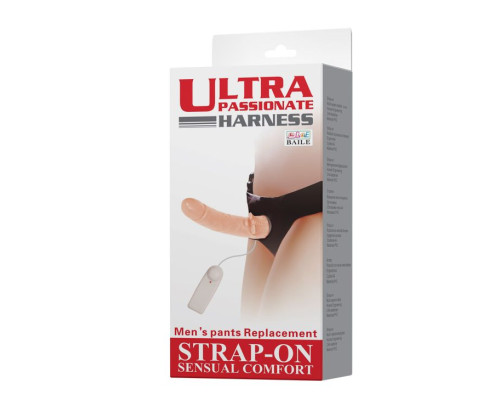 Фаллос с ребристым основанием на трусиках с вибрацией - 18 см.