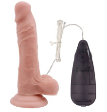 Телесный вибратор с мошонкой на присоске 7 Inch Beginners Dildo Vibrator - 18,6 см.