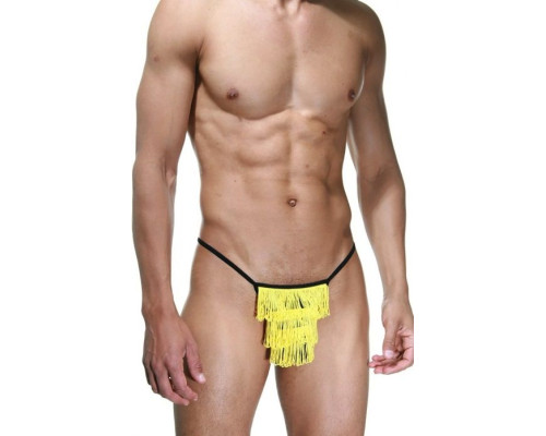 Черные трусы-стринги с желтой бахромой