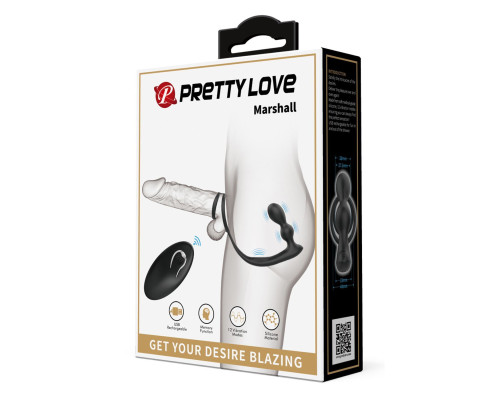 Черный вибростимулятор простаты с фиксацией кольцами Marshall