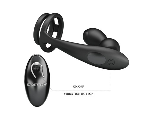 Черный вибростимулятор простаты с фиксацией кольцами Marshall