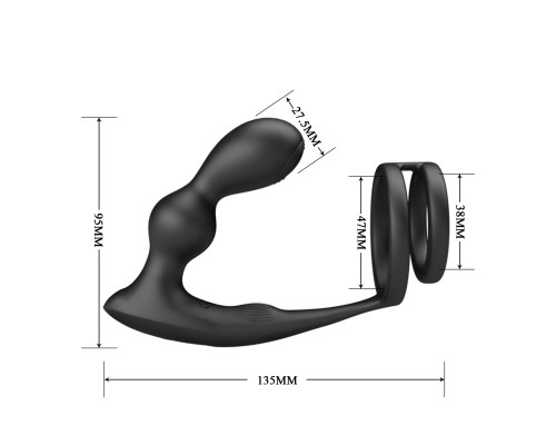 Черный вибростимулятор простаты с фиксацией кольцами Marshall