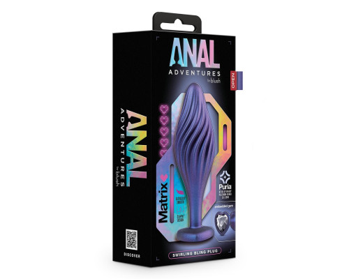 Фиолетовая анальная пробка с кристаллом-сердцем Matrix Swirling Bling Plug - 11,4 см.
