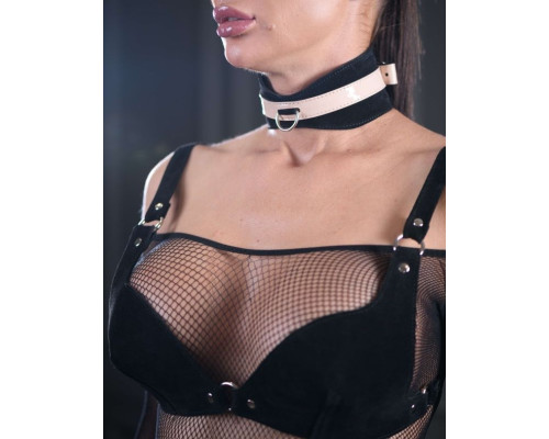 Черно-бежевый замшевый ошейник Sex Game