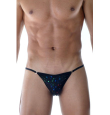 Черные мужские трусы-танга с разноцветными блестящими звездочками