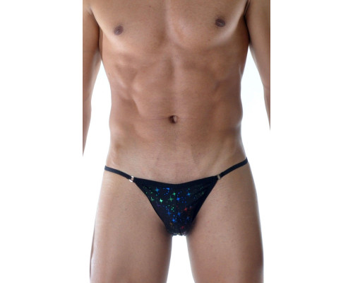 Черные мужские трусы-танга с разноцветными блестящими звездочками