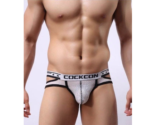 Белые мужские трусы-брифы с вырезами и леопардовым рисунком