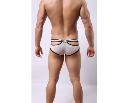 Белые мужские трусы-брифы с вырезами и леопардовым рисунком