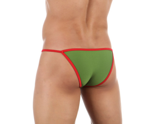 Зеленые сексуальные трусы-танга с контрастной отделкой