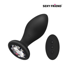 Черная вибровтулка с прозрачным кристаллом и пультом ДУ - 8,5 см.