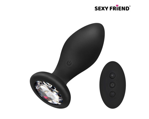 Черная вибровтулка с прозрачным кристаллом и пультом ДУ - 8,5 см.