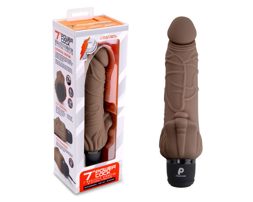 Коричневый вибратор с клиторальным выступом 7  Realistic Vibrator - 21,5 см.