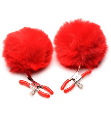 Красные зажимы на соски с помпонами Pom Pom