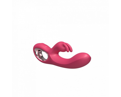 Малиновый силиконовый вибратор-кролик - 22 см.