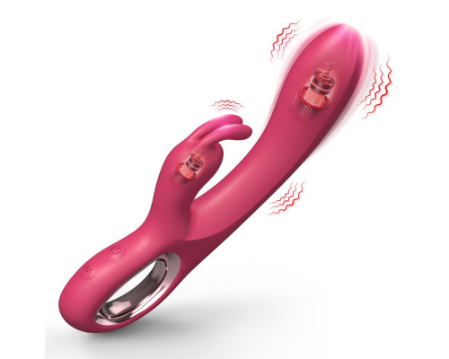 Малиновый силиконовый вибратор-кролик - 22 см.