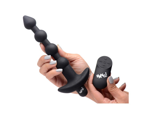 Черные анальные бусы с вибрацией и пультом ДУ 28X Remote Control Vibrating Silicone Anal Beads - 19 см.