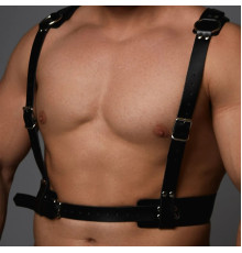 Черная кожаная мужская портупея с регулируемыми ремешками