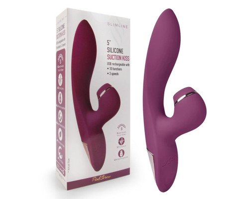 Сливовый вибратор-кролик с вакуумной стимуляцией 5’’ Silicone Suction Kiss - 20,3 см.