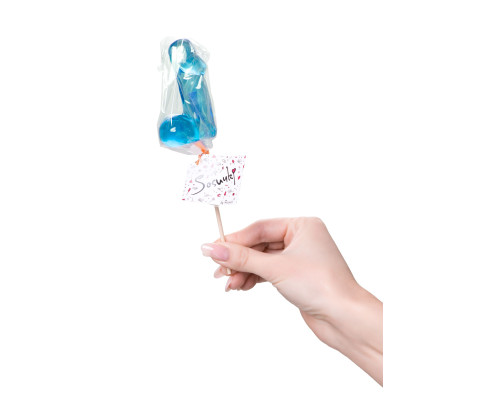 Голубой леденец в форме члена со вкусом блю кюрасао - 80 гр.