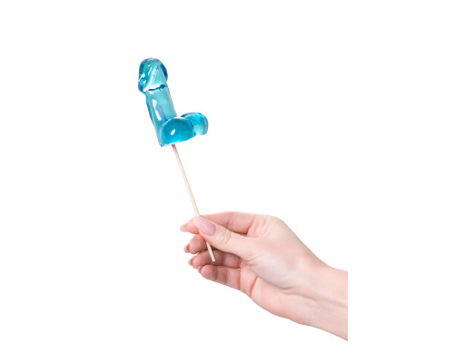 Голубой леденец в форме члена со вкусом блю кюрасао - 80 гр.