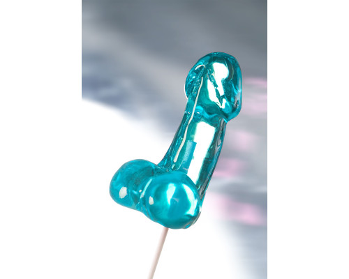 Голубой леденец в форме члена со вкусом блю кюрасао - 80 гр.