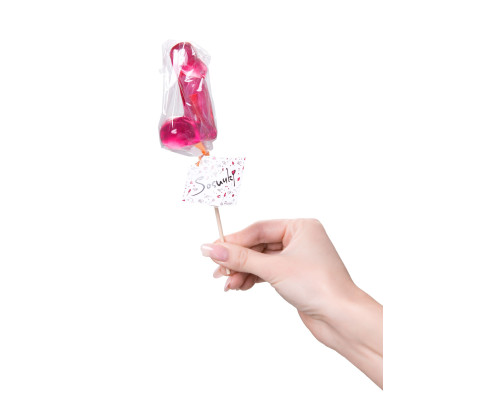 Розовый леденец в форме члена со вкусом айриш крим - 80 гр.