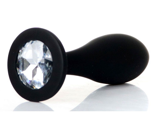Черная анальная втулка с прозрачным кристаллом - 9,2 см.