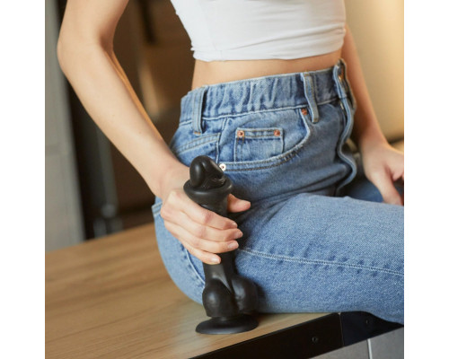 Черный фаллоимитатор Sliding Skin Realistic Dildo XXL с подвижной кожей - 20 см.