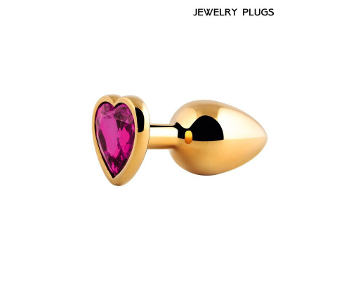 Золотистая анальная пробка с малиновым кристаллом - 9 см.