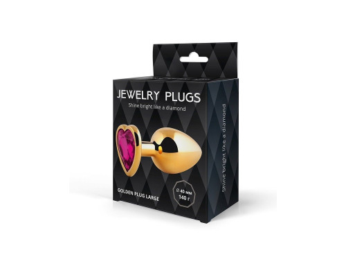 Золотистая анальная пробка с малиновым кристаллом - 9 см.