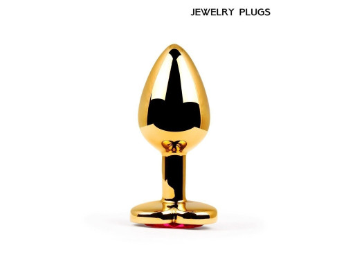 Золотистая анальная пробка с красным кристаллом - 9 см.