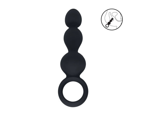 Черная анальная елочка Beaded Silicone Anal Probe with Loop